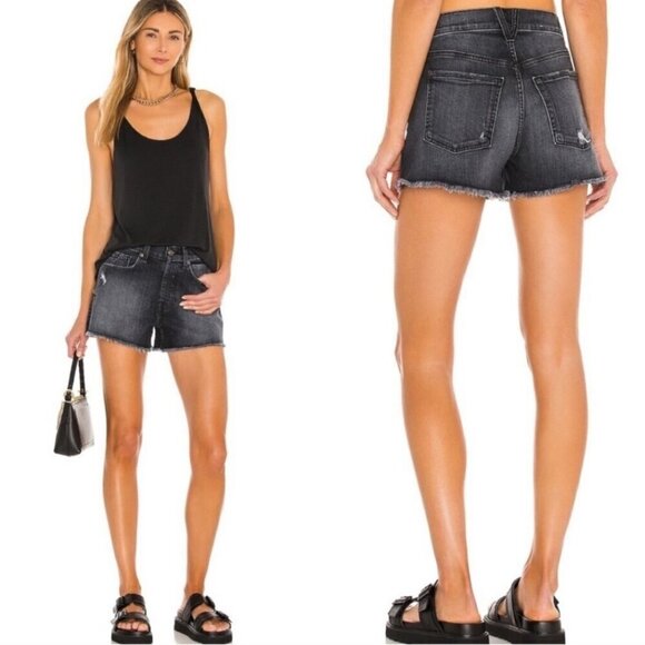 7 For All Mankind Monroe Short Distressed washed Black NWT Size: 30 Raw Hem